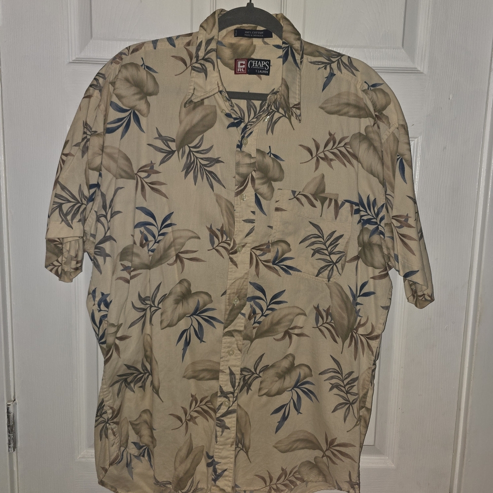 Chaps Beige Floral Button-Up Shirt
